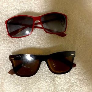 2 pairs of rayban sunglasses unisex